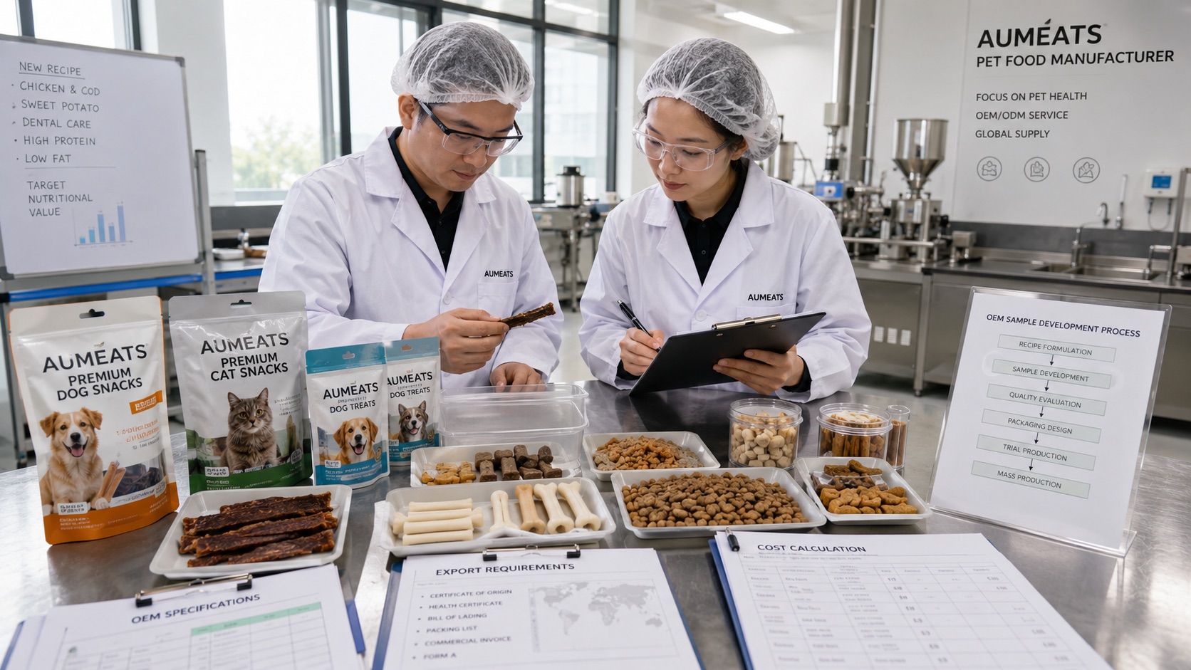 Aumeats pet treat sample development and OEM scale-up review