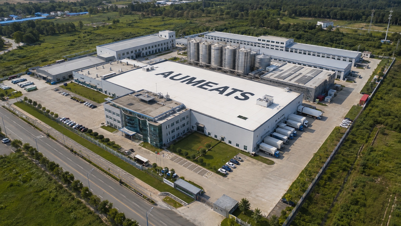 Aerial view of an Aumeats pet treat OEM production facility