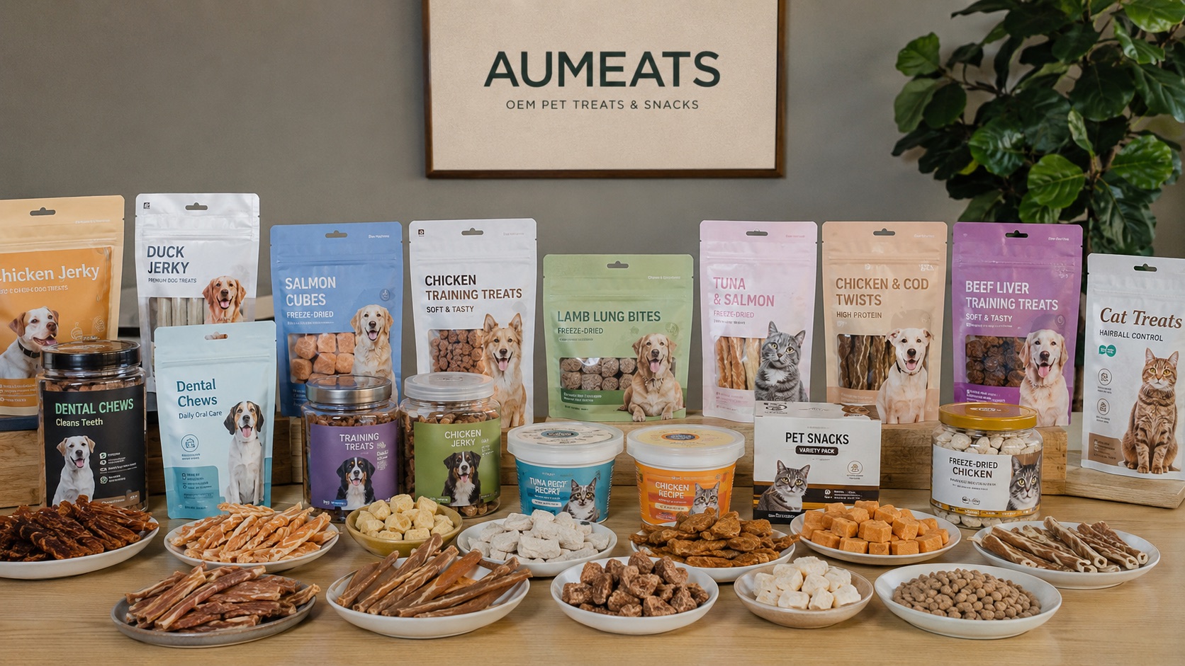 Aumeats OEM pet treat product portfolio across multiple formats